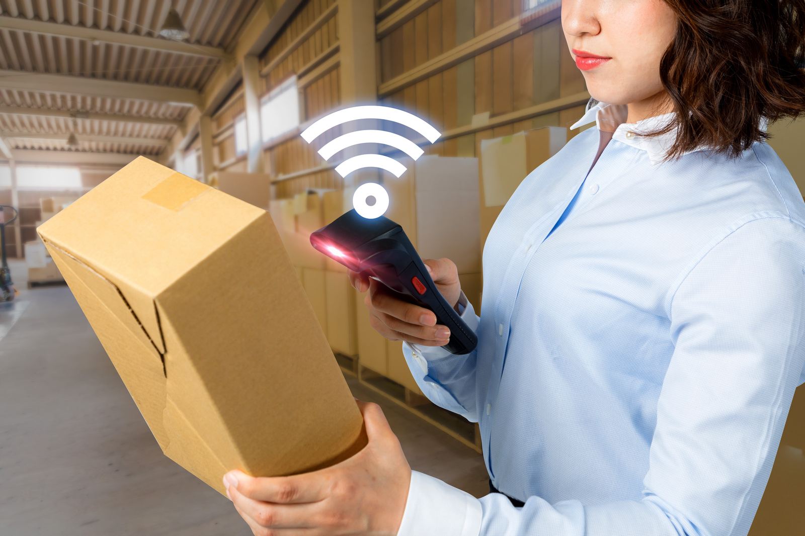 Warehouse inventory being scanned and tracked in real time